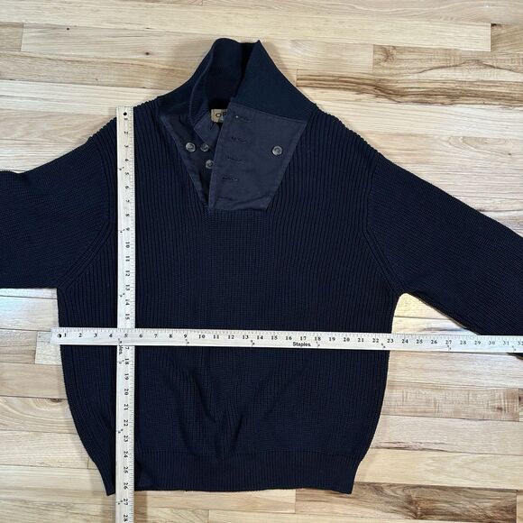 Vintage Orvis Commando Henley Fisherman Sweater Large Elbow Patches Heavy Black - Picture 6 of 7